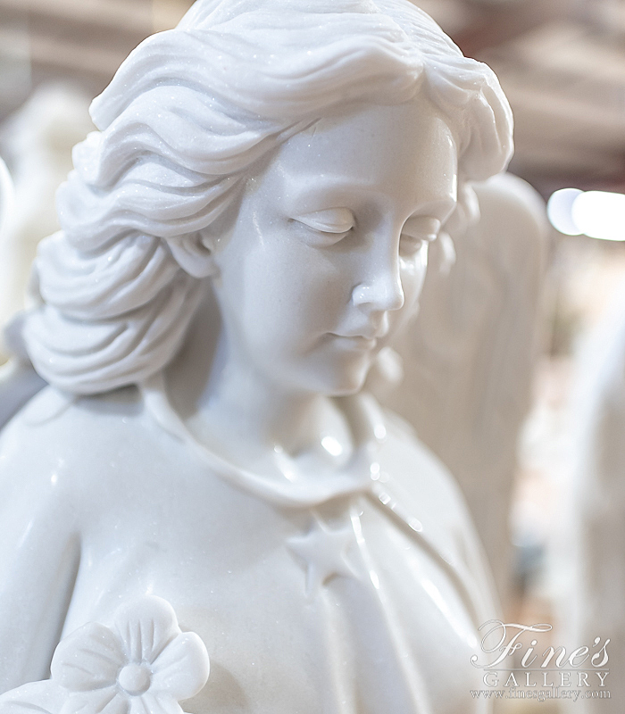 Marble Memorials  - Ornate White Marble Angel - MEM-490